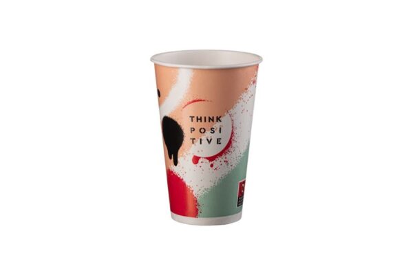 Paper Cup Single Wall 12oz Think Positive | Intertan S.A.
