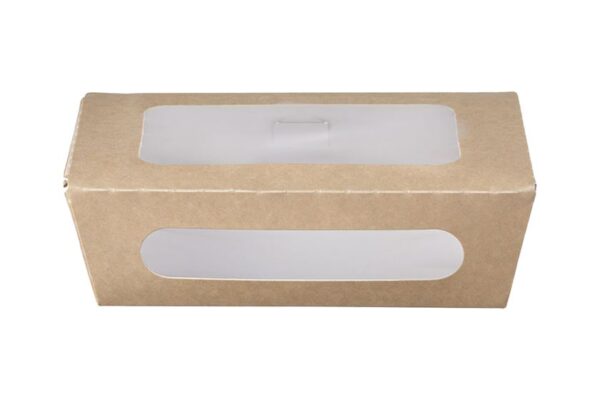 RECTANGULAR KRAFT FOOD CONTAINER 1500ml (20,4x14x7) WITH RPET DOUBLE WINDOW LID 4X50pcs. | Intertan S.A.
