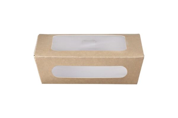 RECTANGULAR KRAFT FOOD CONTAINER 750ml (16x12x5) WITH RPET DOUBLE WINDOW LID 4X50pcs. | Intertan S.A.