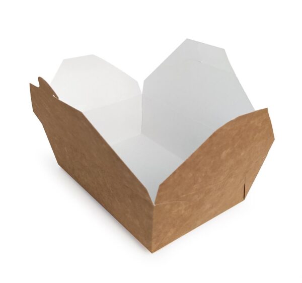 RECTANGULAR KRAFT FOOD BOX FOLDER (11x10.5x9) 1200ml INNER WHITE FSC 8x25pcs. | Intertan S.A.