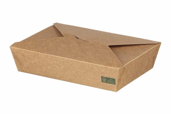 Kraft Paper Food Box FSC® Folder -Shaped White Inside 1500 ml. | Intertan S.A.