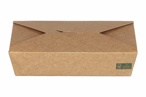 RECTANGULAR KRAFT FOOD BOX FOLDER (19,5x14x4,8) 1500ml INNER WHITE FSC 4x50pcs. | Intertan S.A.