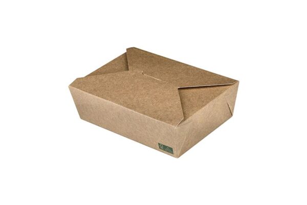 RECTANGULAR KRAFT FOOD BOX FOLDER (19,5x14x6,3) 2000ML INNER WHITE FSC 4X50pcs. | Intertan S.A.