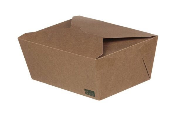 RECTANGULAR KRAFT FOOD BOX FOLDER (19,5x14x9) 3000ml INNER WHITE FSC 3X50pcs. | Intertan S.A.