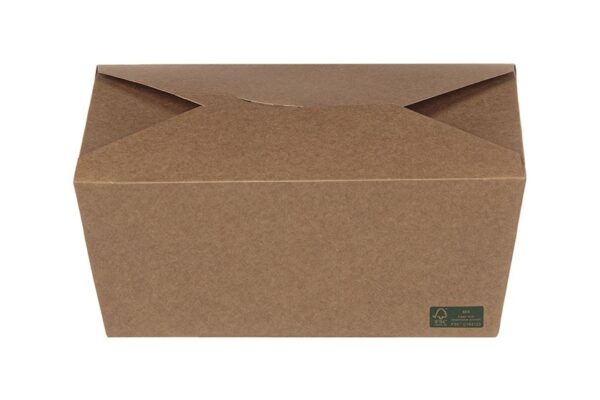 RECTANGULAR KRAFT FOOD BOX FOLDER (19,5x14x9) 3000ml INNER WHITE FSC 3X50pcs. | Intertan S.A.