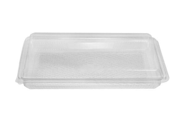 PET Shallow Rectangular Container with Hinged Flat Lid 1/2 kg. | Intertan S.A.