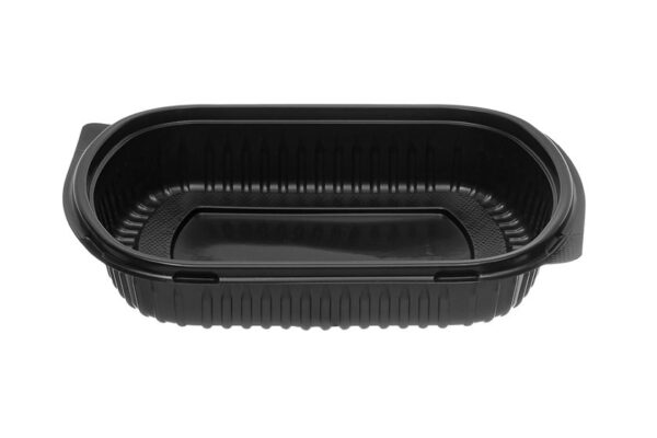 Black Rectangular Food Container M/W 1 Compartments 1200 ml with Transparent Lid | Intertan S.A.