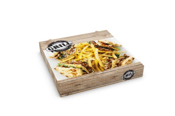 Food Boxes with Metalised PET T26 (26x26x4) GRILL DESIGN 10KG | Intertan S.A.