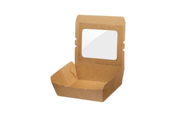 Kraft Food Container 1200ml & Intergrated Lid with PET Window | Intertan S.A.