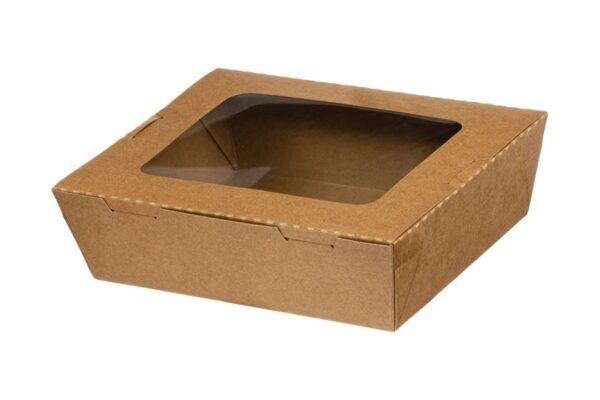 Kraft Paper Food Containers 1200ml with Intergrated Lid with PET Window | Intertan S.A.