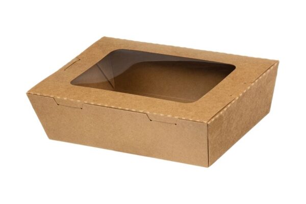 Kraft Paper Food Containers 1600ml with Intergrated Lid with PET Window | Intertan S.A.
