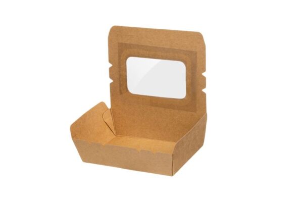 Kraft Food Container 2100ml & Intergrated Lid with PET Window | Intertan S.A.