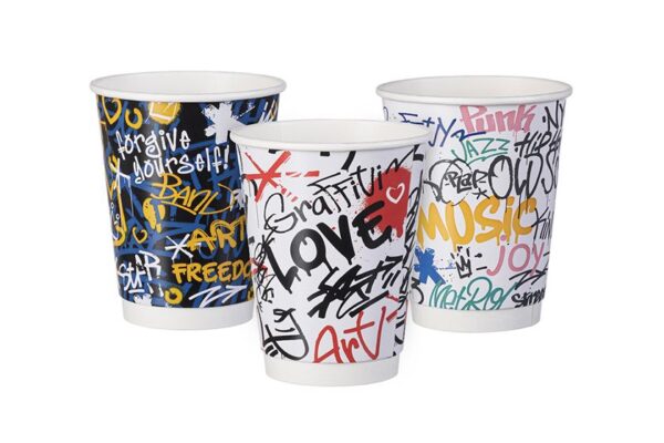 Double Wall Paper Cups 12oz Graffiti Design MIX | Intertan S.A.
