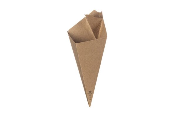 Kraft Paper Cone Cups for Chips with Intergrated Dressing Pocket | Intertan S.A.