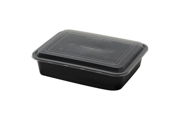 Food Container M/W Injection 1600 ml. Rectangular Black Transparent Lid | Intertan S.A.