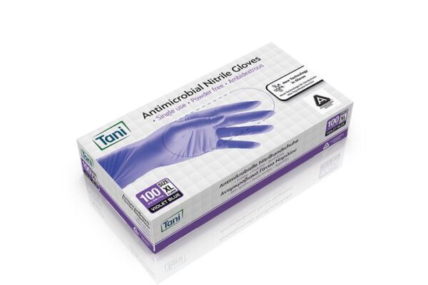 Antimicrobial Nitrile Gloves Violet Blue Powder-free MDD Class I - X-Large | Intertan S.A.