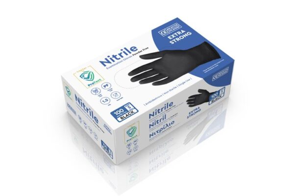 Nitrile Gloves Extra Strong Black Powder-free PPE I - Small | Intertan S.A.