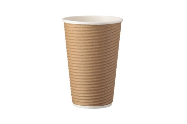 Double Wall Paper Cups 16oz Ripple / Kraft | Intertan S.A.