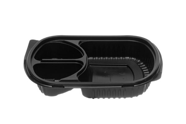 PP Ripple Oval Food Container N.129 M/W with Lid 1000 ml - 3 compartments | Intertan S.A.