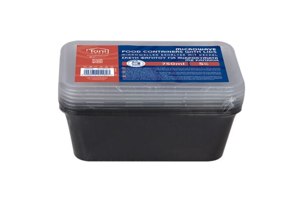 Rectangular Black Transparent Food Container M/W Injection 750 ml. with Lid | Intertan S.A.