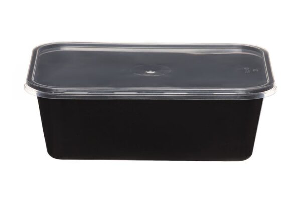 Black Rectangular PP Food Container M/W with Transparent Lid 1000 ml | Intertan S.A.