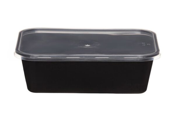Black Rectangular PP Food Container M/W with Transparent Lid 750 ml | Intertan S.A.