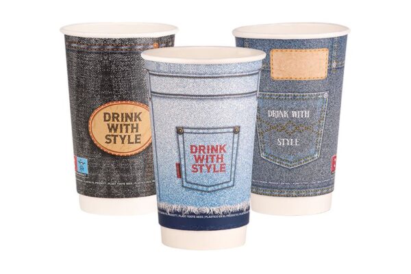 Double Wall Paper Cups 16oz Jeans MIX | Intertan S.A.