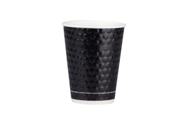 Double Wall Paper Cups 12oz Black Colour Bubble Design | Intertan S.A.