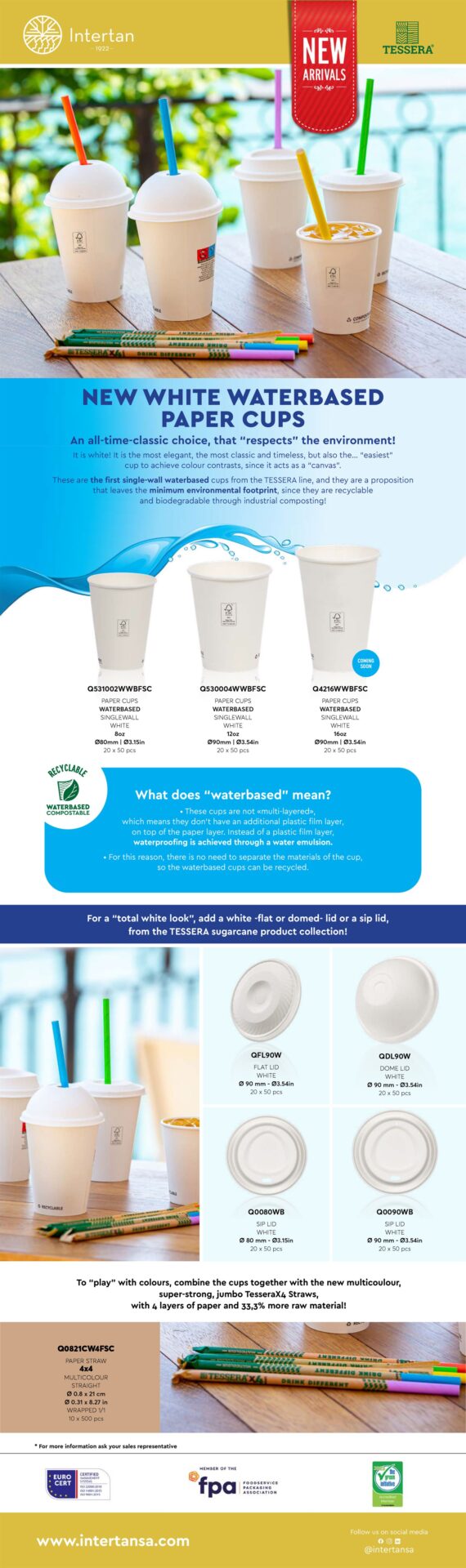 New Single-wall Waterbased White Paper Cups from TESSERA Newsletter | Intertan S.A.