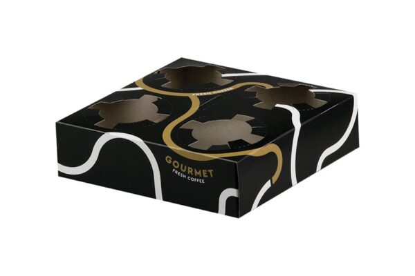 Paper Cupholders Matte Gourmet New Design Black Colour - 4 compartments | Intertan S.A.