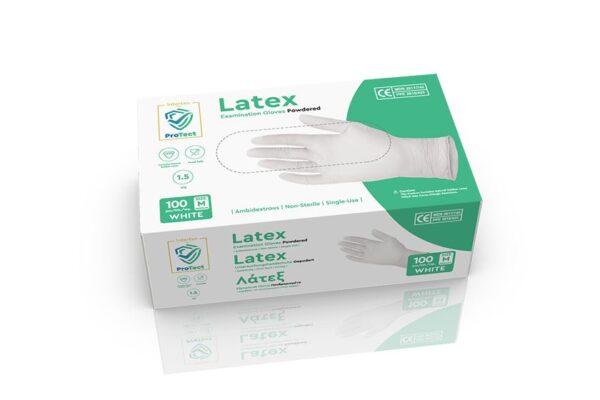Latex Gloves White Lightly Powdered MDR / PPE – Medium | Intertan S.A.
